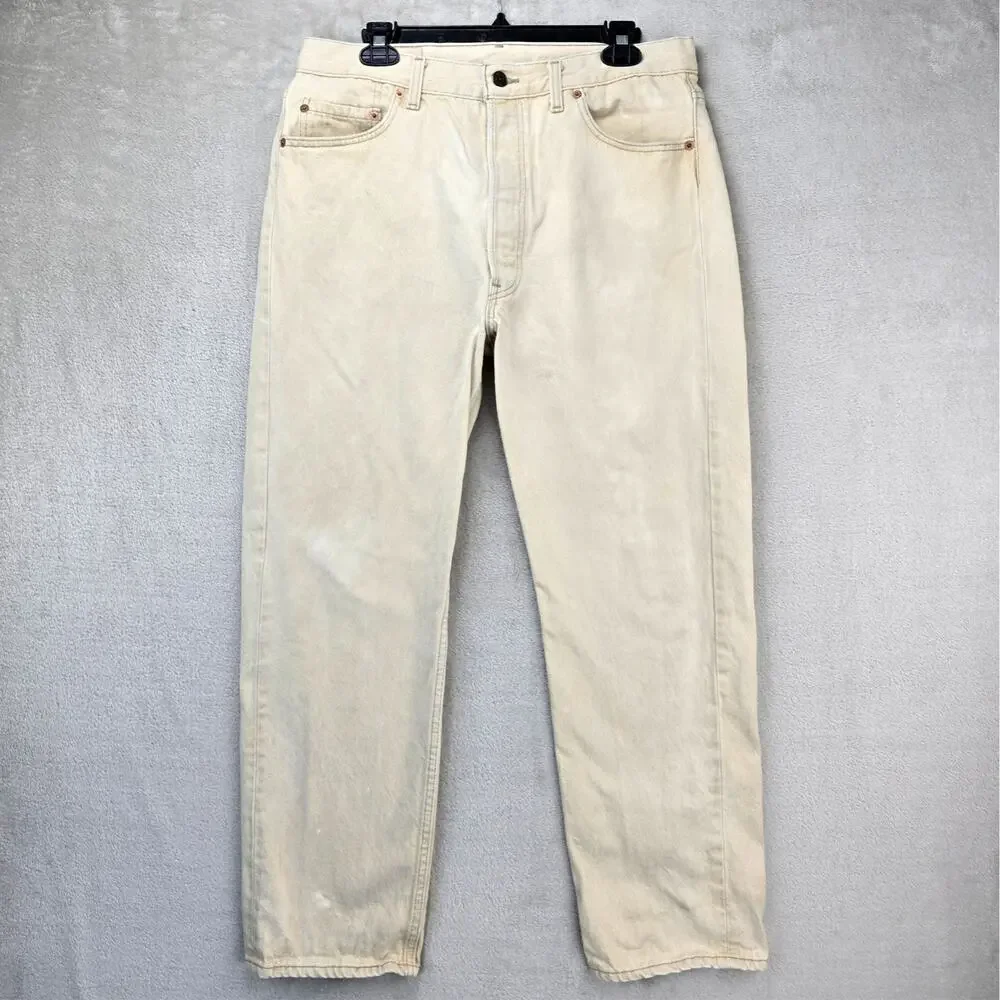 Vintage Levis 501 Jeans Mens Fits 34x29 Beige Off White USA Made 80s (Tag 36x30)